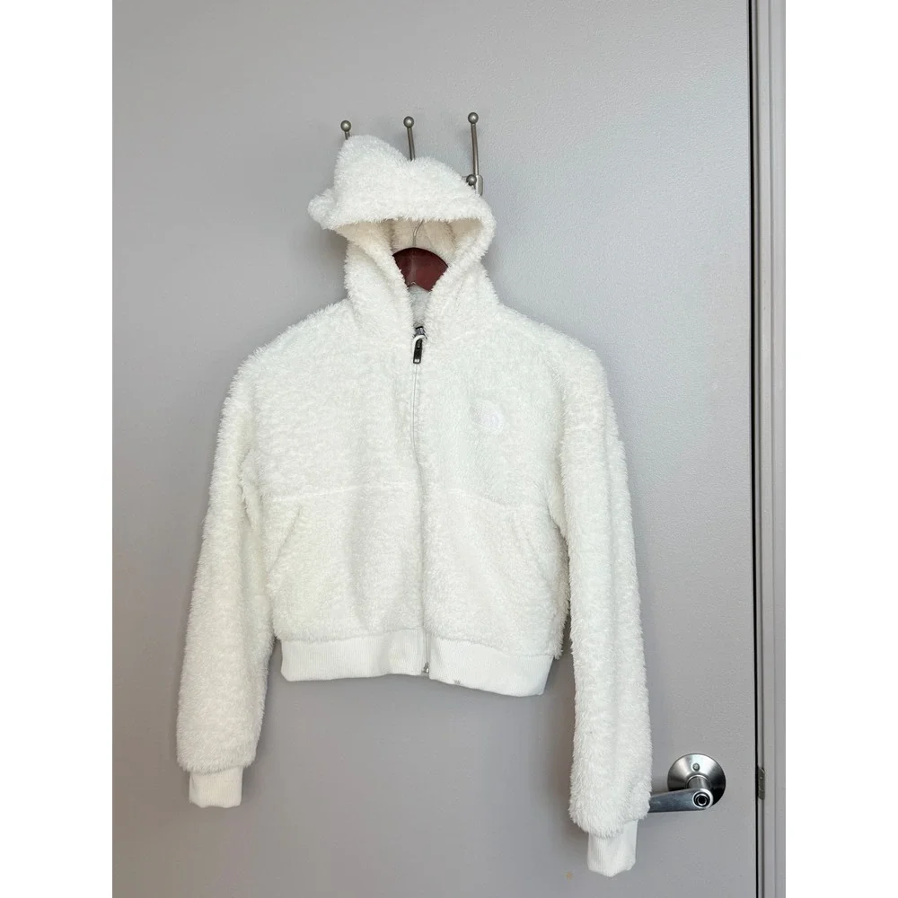 The North Face Fleece Hoodie Girls L 12 Cream High Pile Full Zip Jacket